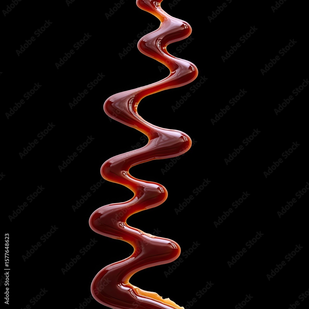 Poster liquid caramel flowing in a spiraled line against a dark background, creating an artistic and glossy