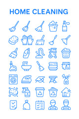 Fototapeta premium A collection of outlined icons depicting various home cleaning tools and supplies.