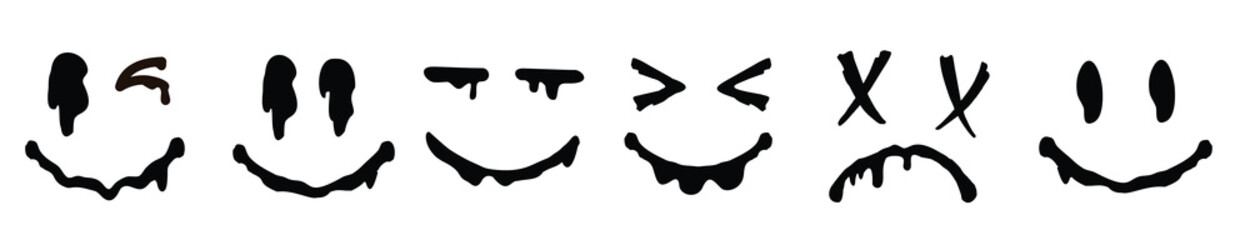 Obraz premium Set smiling mouths face doodle art style melted smile faces set urban graffiti style design.