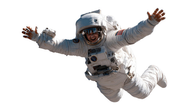 Astronaut's weightless Joy: A daring astronaut floats in the boundless expanse, their arms outstretched in joyous abandon, against the backdrop of an endless, celestial void.