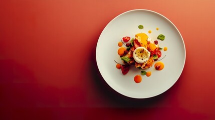 Food photography minimal style, isolated dish on monochrome background, artistic presentation