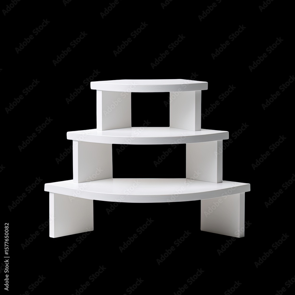 Aufkleber modern minimalist white display stand with clean lines and three levels for stylish presentation of 