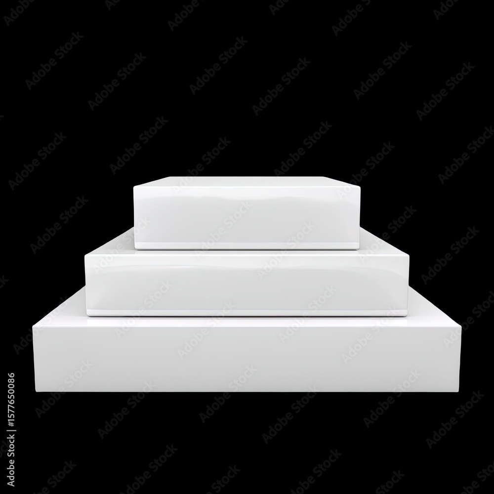 Aufkleber three stacked white boxes on black background ideal for product display and creative composition in 