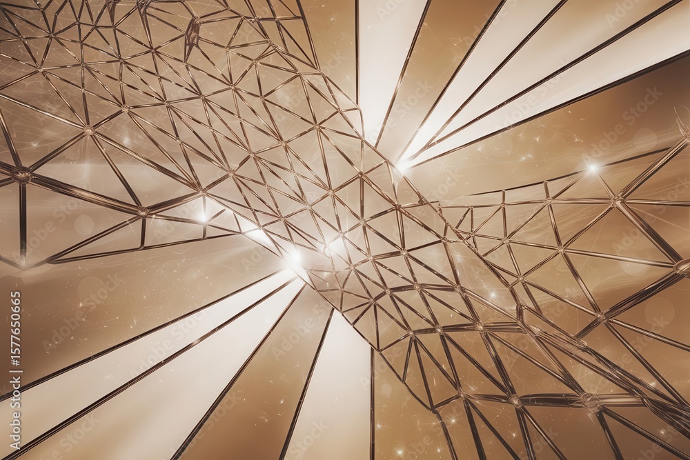 Poster futuristic architectural design featuring a geometric lattice structure
