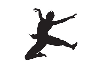 Dynamic Silhouette of a Dancer in Mid Leap Expressing Joy and Freedom Through Movement on a White Background Silhouette