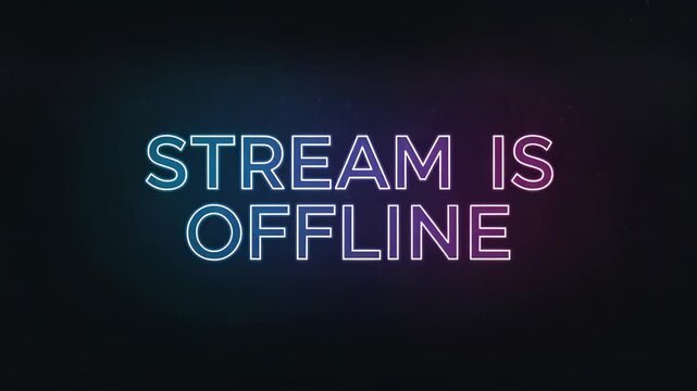 Neon glowing text animation displaying the message Stream is Offline on a dark background ideal for broadcast overlays and video end screens
