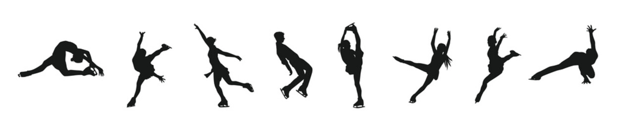 Set silhouettes figure skating sport athlete winter activity theme isolated background