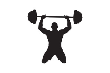 Weightlifter Silhouette Performing Overhead Squat with Barbell Demonstrating Strength and Power in a Minimalist Black and White Design silhouette