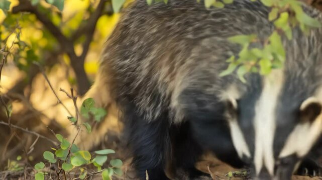 The honey badger emerges from the undergrowth and walks away. This sighting captures the essence of wildlife and the badger's natural habitat.