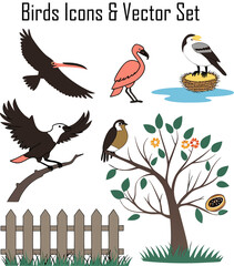 Fototapeta premium Birds Icons & Vector Set