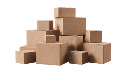 A stack of brown cardboard boxes sits ready for shipping, packing or storage on a dark background, perfect for logistics uses.