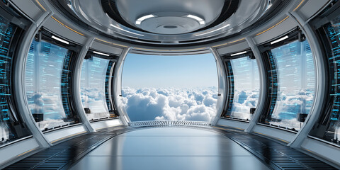 Innovative business leadership through digital transformation and teamwork in a futuristic workspace