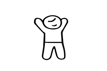 The person has a relaxed and slightly smiling facial expression, suggesting they just woke up or are enjoying a good stretch.