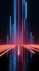 Vibrant photo of 3d render, abstract futuristic neon background with glowing ascending lines. Fantastic wallpaper.
