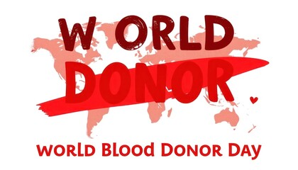 World Blood Donor Day graphic with a world map, blood donation awareness