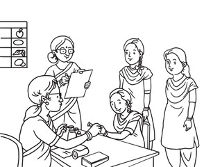 Cute cartoon hand drawn vector free Doctor Medical Camp outline.