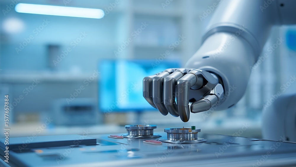 Poster futuristic robotics in science lab environment, precision and automation in modern scientific resear