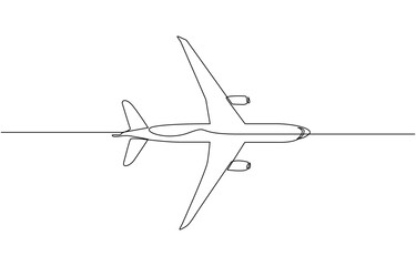 One continuous line drawing of Airplane path. Business Concept of world travel and international flight. Airplane continuous one line drawing. Plane sign in simple linear style. Vector illustration.