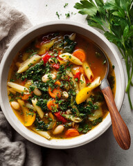 Italian minestrone soup with pasta