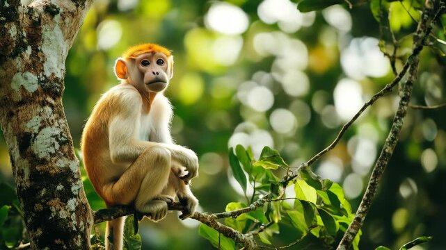 Captured in its natural habitat, a toque macaque perches serenely on a tree branch, a captivating moment showcasing the beauty of wildlife.