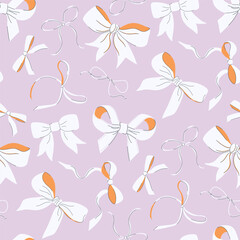 Seamless pattern with ribbon bows. Ballet, vintage coquette core print for party decoration, gift wrapping, textile. Hand drawn flat design vector illustration.
