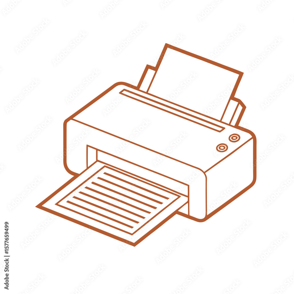 Fototapete orange line art printer with paper output and input office