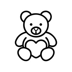 Teddy bear holding heart in simple line art illustration  