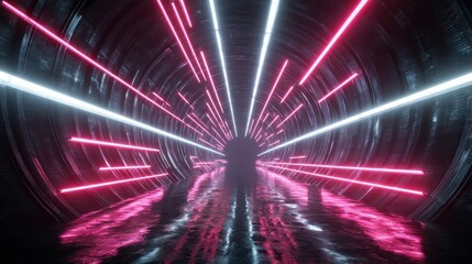 Vibrant photo of vibrant photo of abstract background of futuristic tunnel with bright neon lights created with generative AI technology.