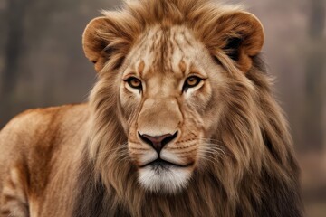 Fototapeta premium Magnificent lion portrait showcasing its majestic and regal aura up close