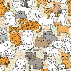 Seamless pattern of cute cats for kids, textile design