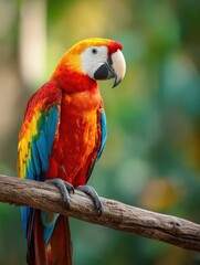 Colorful Parrot Perched on a Tropical Branch in a Vibrant Jungle Setting With Empty Space for Text