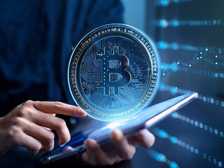 Abstract crypto network with Bitcoin as financial root