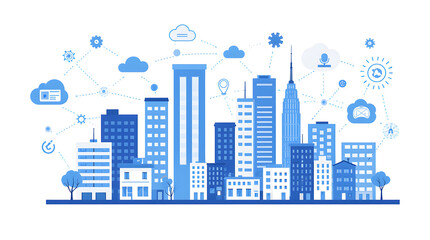 Digital Cityscape A Modern Architectural Concept with Cloud Network and Buildings