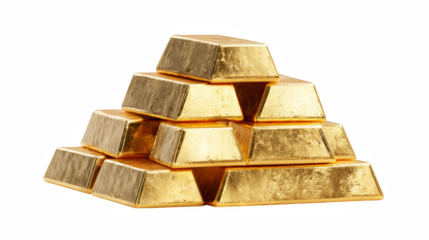 A gleaming stack of shiny gold bars are isolated against a stark black background, representing wealth and financial security.