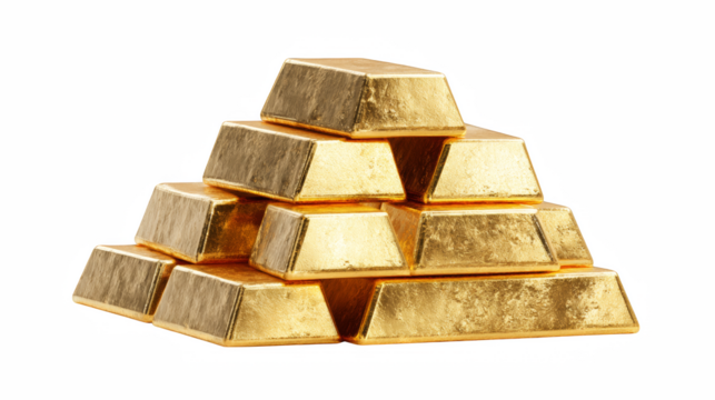 A gleaming stack of shiny gold bars are isolated against a stark black background, representing wealth and financial security. - Powered by Adobe