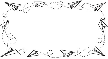 Paper Airplane Doodle Frame with Dashed Line Flight Path