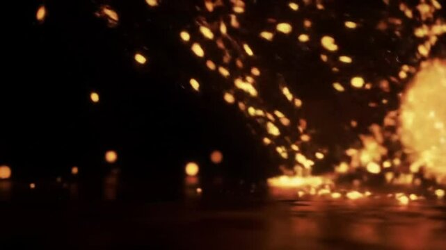 A dynamic display of golden sparks cascading against a dark backdrop creating a fiery spectacle