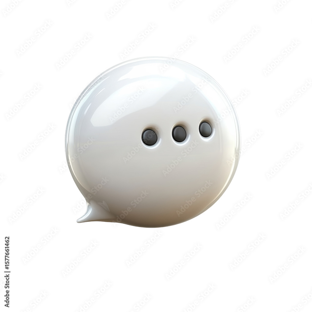 Poster shiny white speech bubble icon with three dots chat message dialogue on transparent background