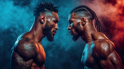 Two pro male boxer facing each other ready to fight inside ring