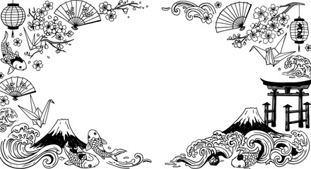 Japanese culture traditional background design with koi fish and sakura