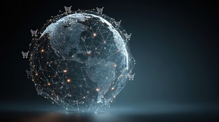 Global shopping network, digital globe with shopping carts