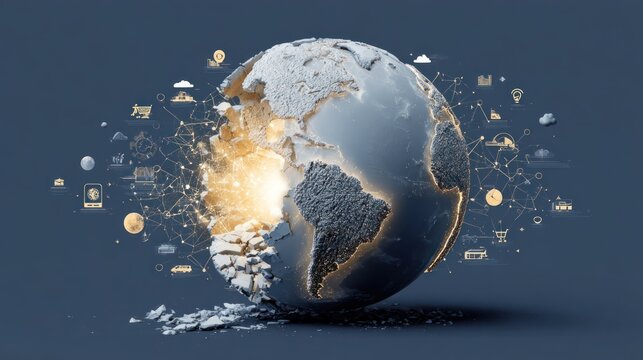 Fractured globe, digital network