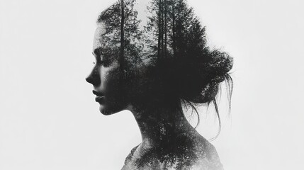 Woman with nature background in double exposure style
