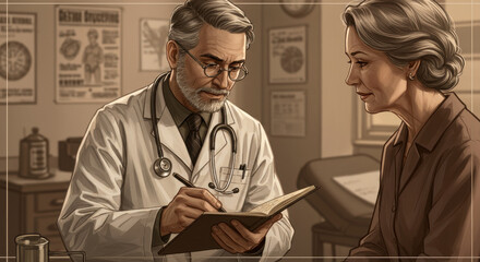 doctor consults with patient in warm, inviting office setting