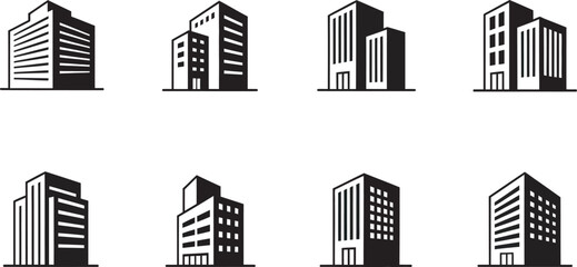 Obraz premium City Buildings Silhouette Vector Set – Urban Skyline Icons for Architecture and Real Estate Design
