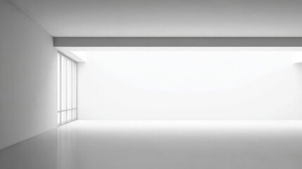 Obraz premium Serene white room bathed in natural light from a window, minimalist interior design