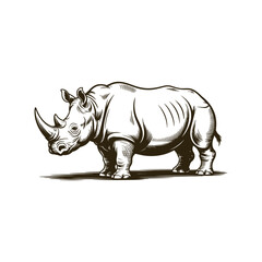 Fototapeta premium Vintage engraving woodcut Rhinoceros vector illustration art design