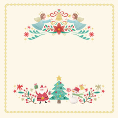 Vintage Hand Drawn Watercolor Style Merry Christmas Greeting Card Illustration