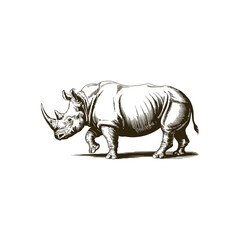 Fototapeta premium Vintage engraving woodcut Rhinoceros vector illustration art design