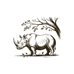 Fototapeta premium Vintage engraving woodcut Rhinoceros vector illustration art design
